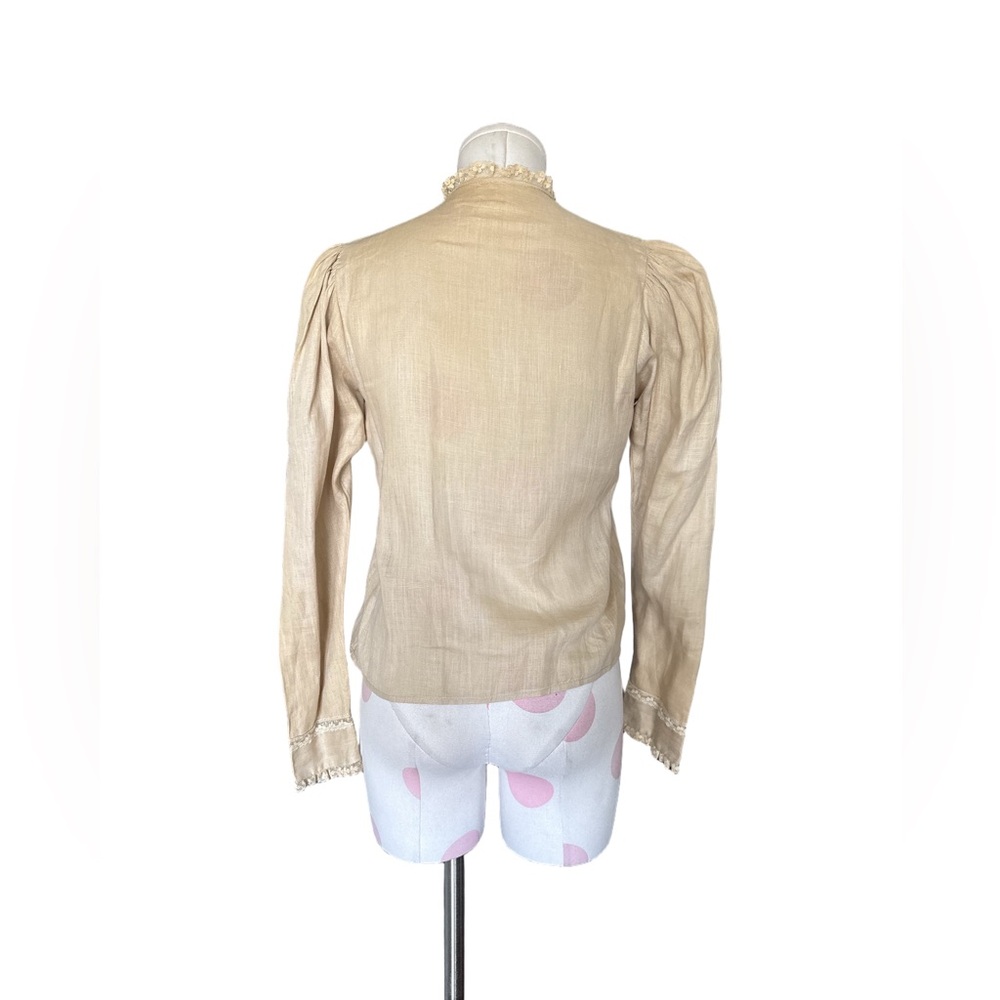 Victorian Prairie Cottagecore Linen Lace Blouse – Beige – S - Picture 6 of 11